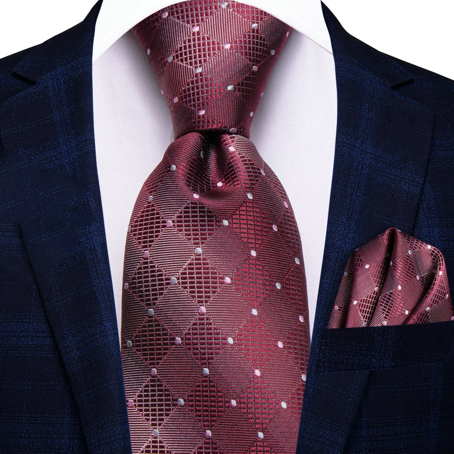 Red Pink Purple Classic Men Necktie Pocket Square Formal Wedding Silk Qme HT-N-0181