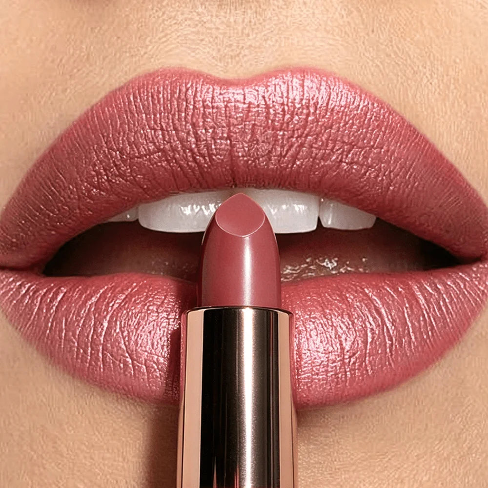 JUJU DREAM Rose Gold Tube Glossy Lipstick Hydrating Silky Dusty Pink Qme