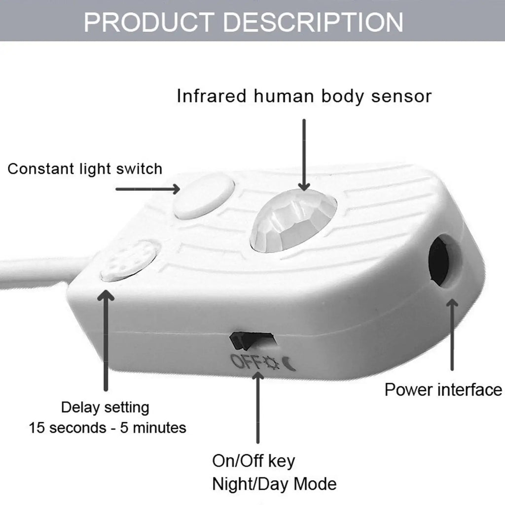 Motion Sensor Strip Light Indoor 3ft Auto Sensing USB Powered Qme