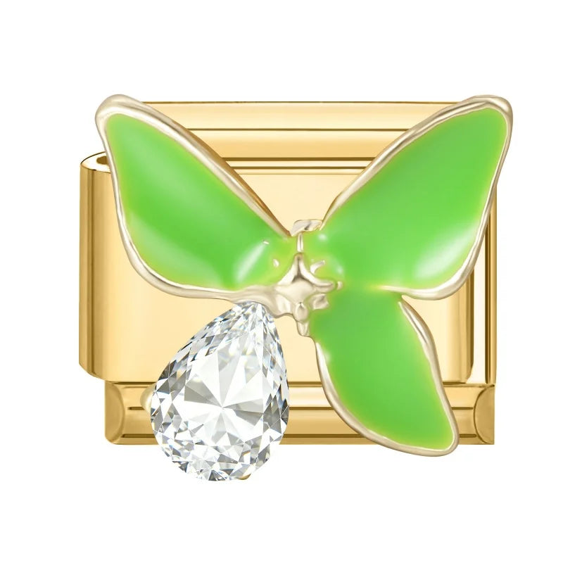 2026 Fashion Vintage Golden Pearl Flowers Gourd Shiny CZ Butterfly Italian Charms Fit 9mm Stainless Steel Bracelet Jewelry Gift Qme Style 12