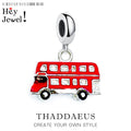 Red London Bus Charm Pendant 925 Sterling Silver Trendy Gift For Women Men Jewelry Qme Ring
