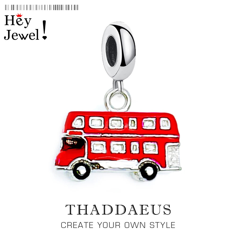 Red London Bus Charm Pendant 925 Sterling Silver Trendy Gift For Women Men Jewelry Qme Ring