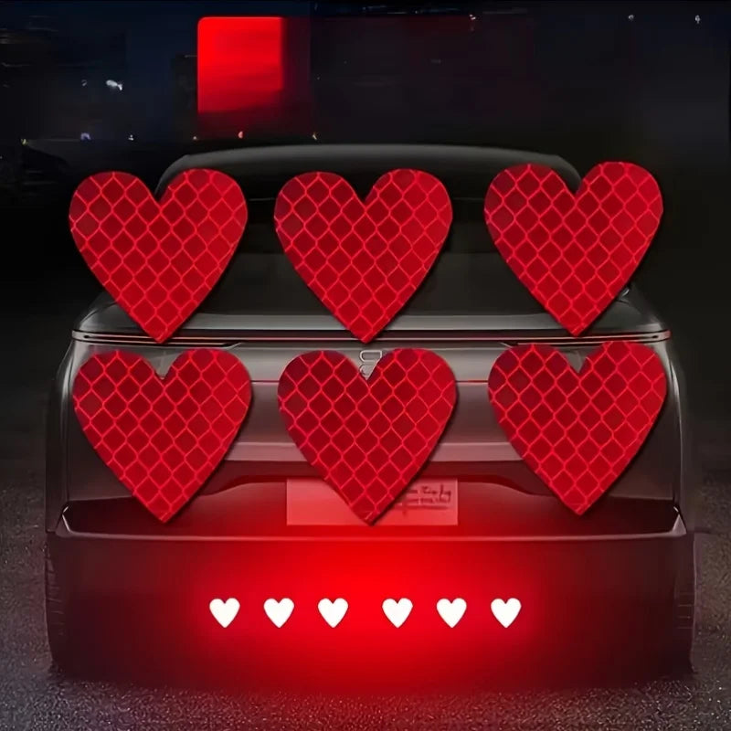 Heart-Shaped Reflective Car Stickers - Safety Warning Decals For Night Driving Qme Red 50pcs
