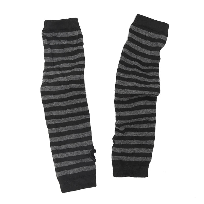 Punk Winter Warm Long Sleeves Gloves Goth Men Women Fingerless Stripe Hip-Hop Knitted Elbow Mittens Elastic Outdoor Warmer Arm Qme Lavender Length -32cm