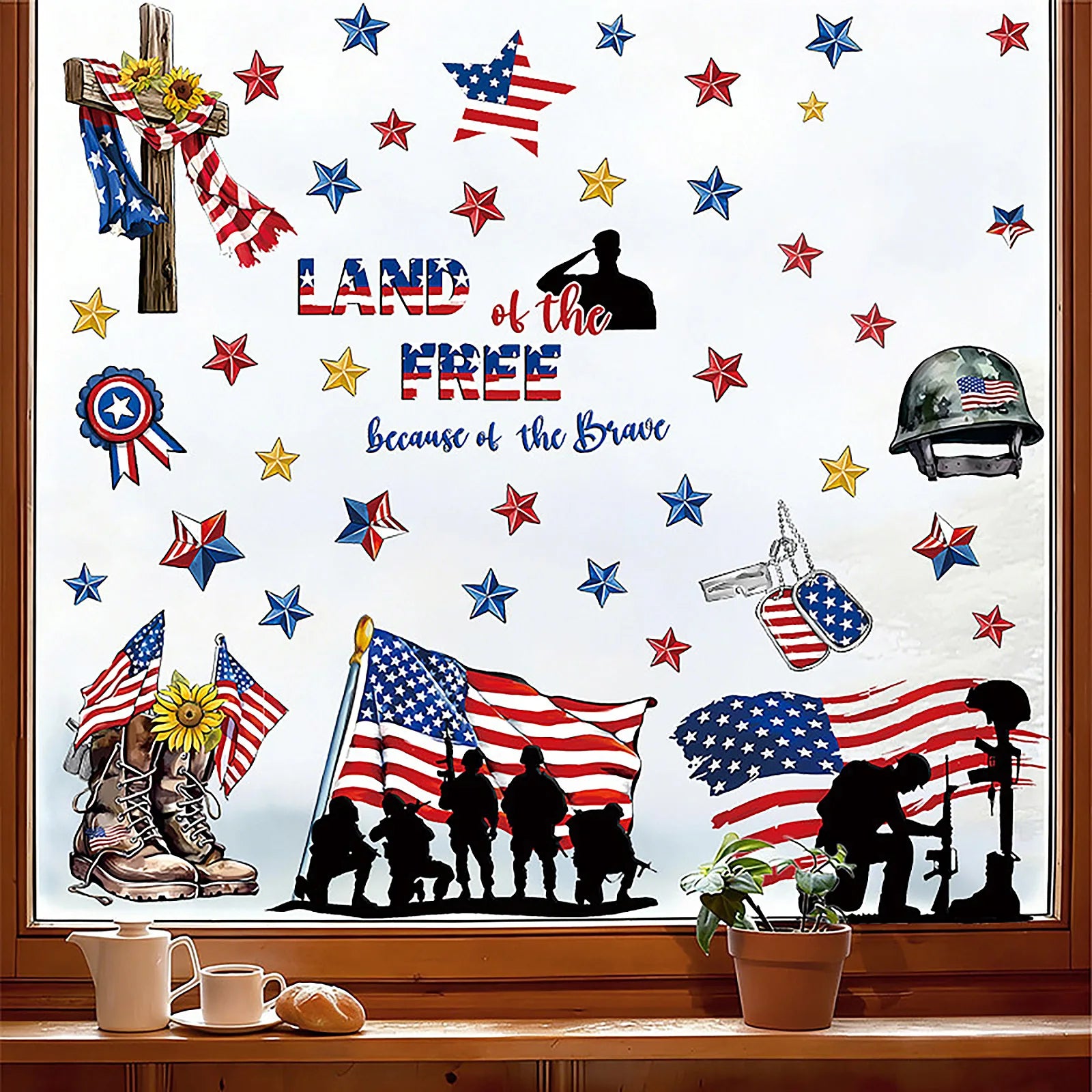 American Independence Day Victory Theme Patten Stickers Glass Window Display Stickers Holiday Party DIY Decorative Supplies Qme 1 One Size