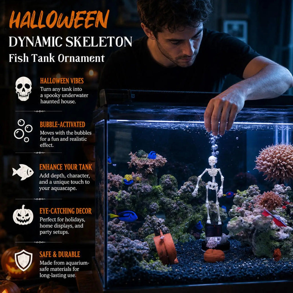 Skeleton Bubbler Aquarium Funny 3D Printed Halloween 7x4 Inch Dancing Qme