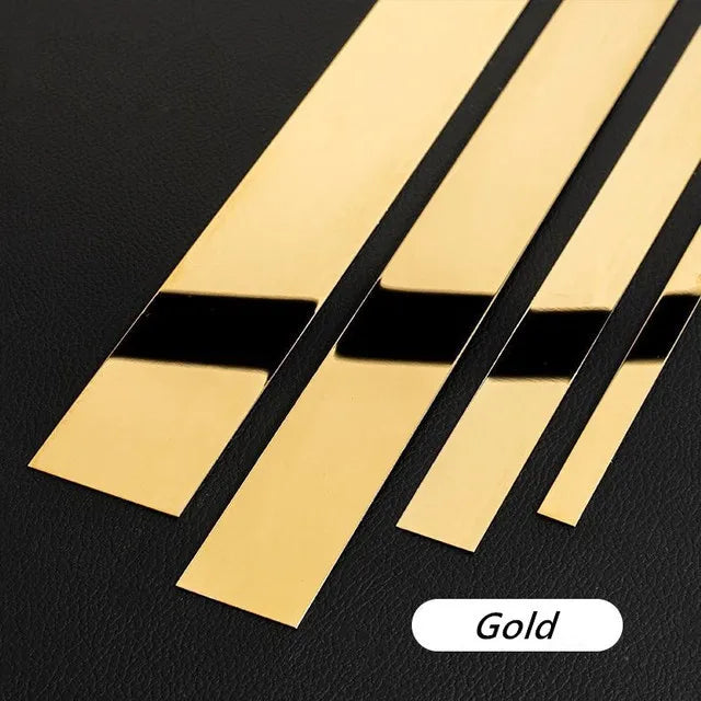 New 1 Roll Gold Wall Sticker Stainless Steel Flat Decorative Lines Titanium Mirror Wall Ceiling Edge Strip Living Room Decor Qme golden 2x244cm