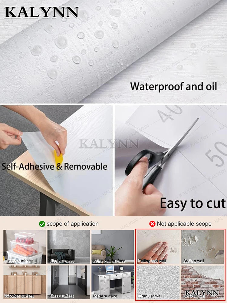White Wood Grain Waterproof Wallpaper Self Adhesive Vinyl Contact Qme