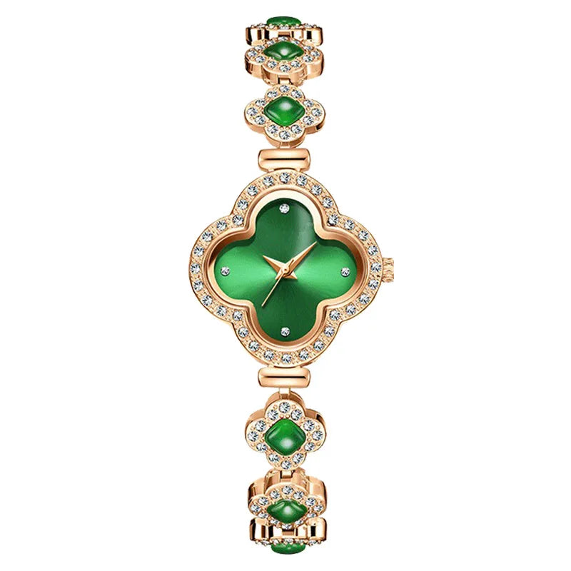 Versatile Fashion Clover Bracelet Quartz Watch Casual Women's Watch Women's Watch Qme green