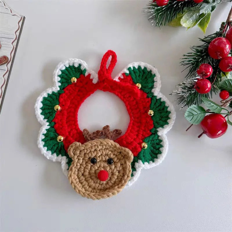 Christmas pet collars, cat scarves, Christmas decorations, bell ties, cute necklaces, woven outfits i Qme green L