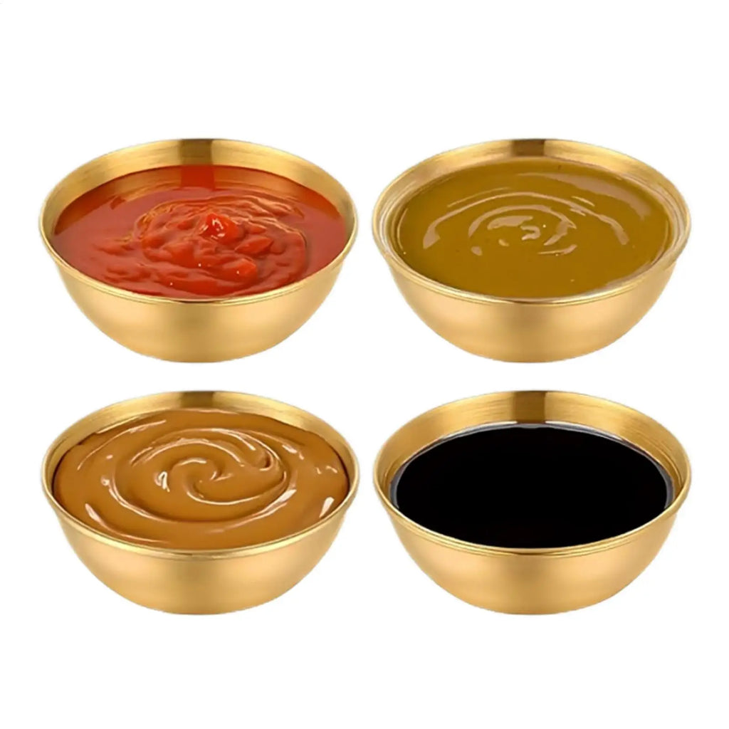 Dipping Sauce Bowls 4 Pieces Round Stainless Steel 3.3Inch Seasoning Dipping Sauce Dishes for Home Restaurant RV Barbecue Qme