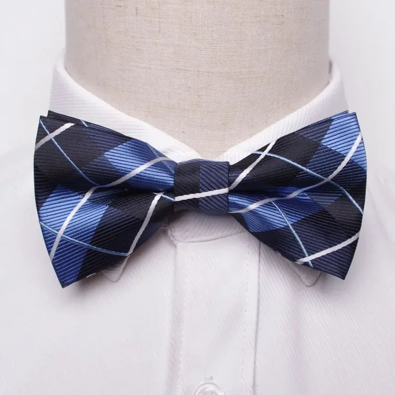 Classic Black Men Bow Ties Fashion Polyester Bowtie Woven Dot Checked Stripped Butterfly Wedding Dress Mens Formal Dog Butterfly Qme A12