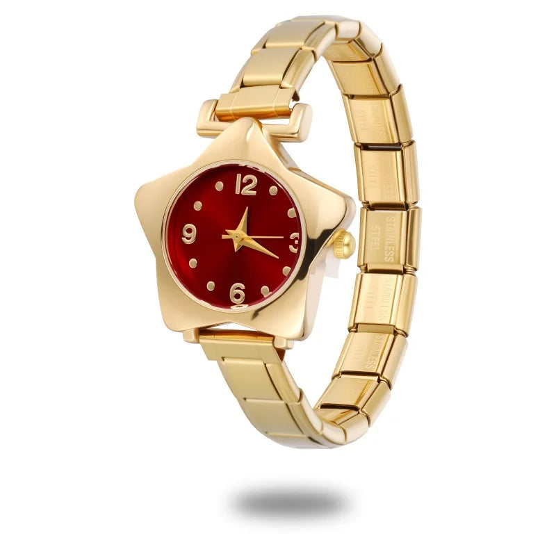 Gold Retro Simple Men Women's Watch Stainless Steel Strap Star Dial