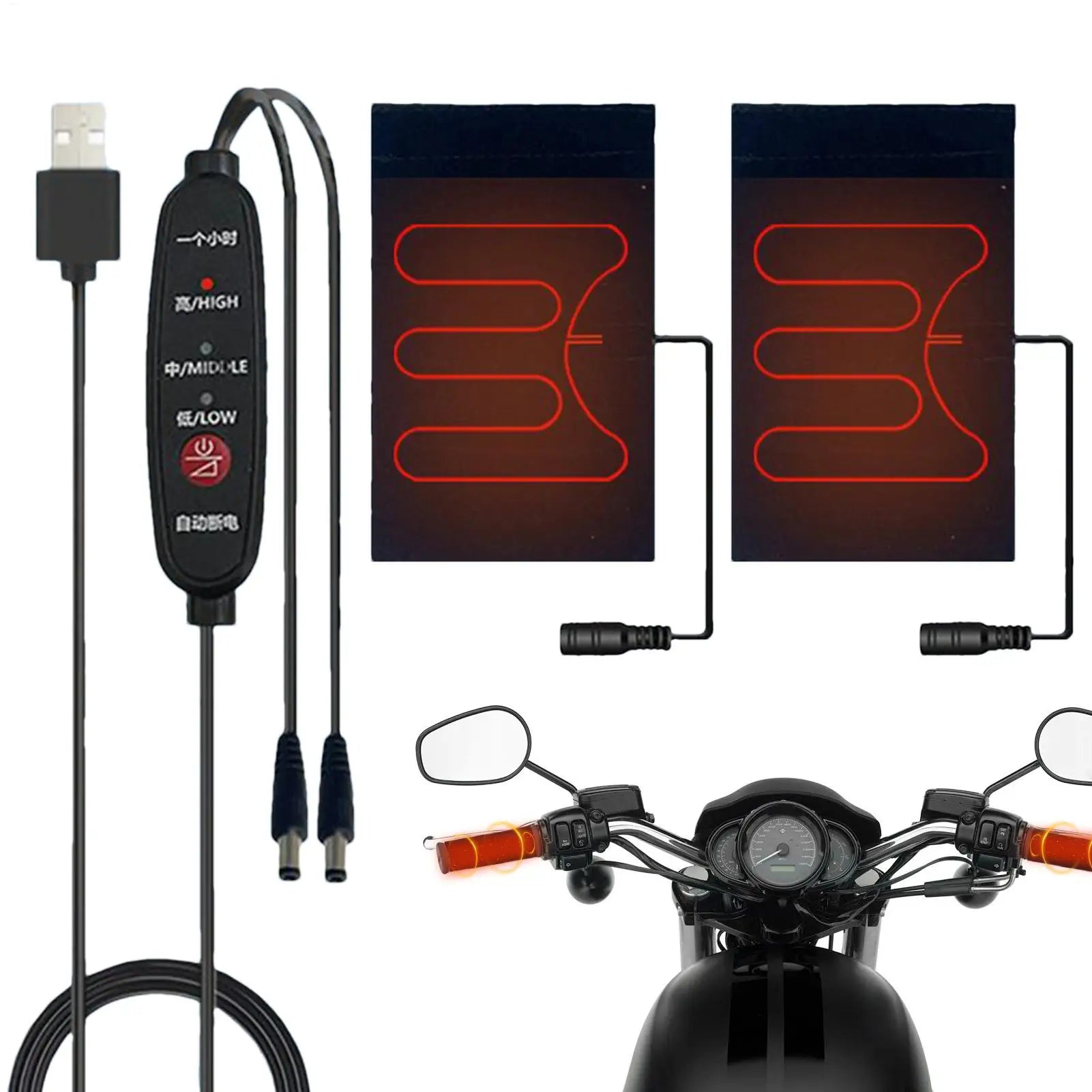 Heated Handlebar Grip 5V Handlebar Cover Heated Grips 3 Heating Levels Warm Hand Protection Winter Riding Gear for ATVs Electric Qme