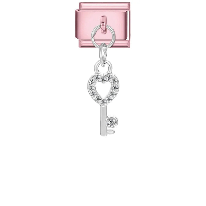 Wholesale Butterfly Bow Stars Love Heart Key Planet Shiny CZ Flower Italian Charms Fit 9mm Stainless Steel Bracelets Jewelrys Qme Style 18