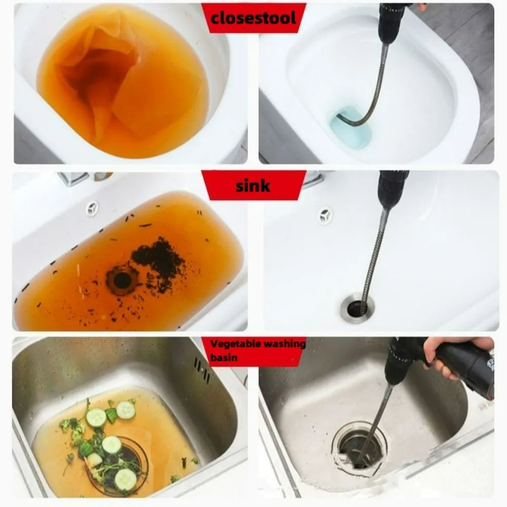 Toilet Clog Remover Spring Pipe Dredging Tools Sewer Sinks Drain Cleaner Electric Drill Unblocking Spring Bathroom Accessories Qme