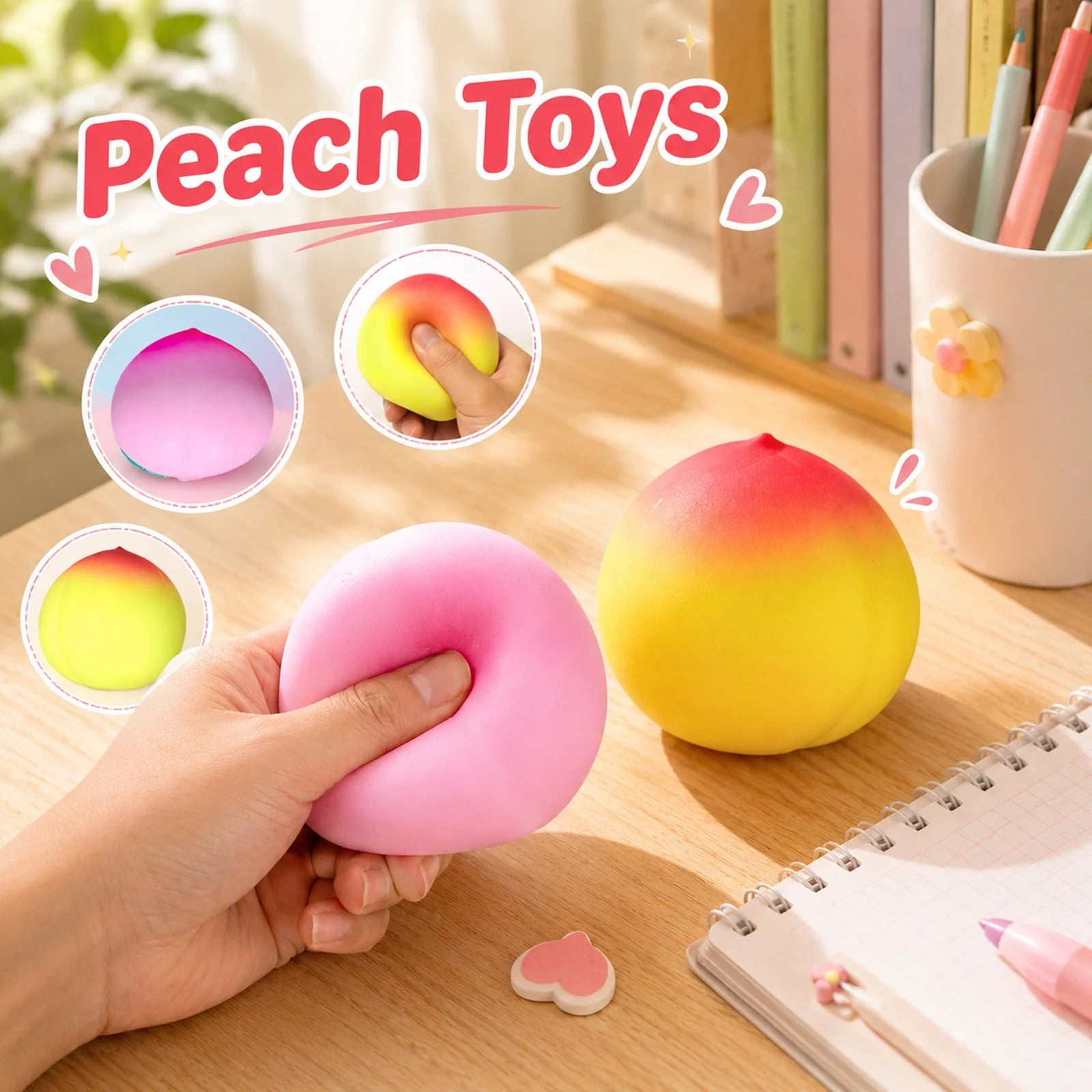 Realistic Fake Peach Soft Slow-rising Sensory Play Fun Toys Daily Stress Relieve Fidget Toy for Adult Creative Party Decoration Qme