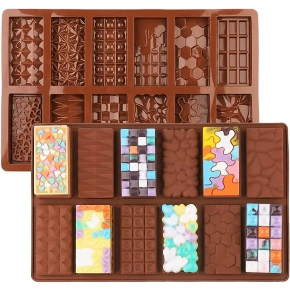 12-Cavity 3D Silicone Chocolate Bar Mold Essential Bakeware Baking Qme