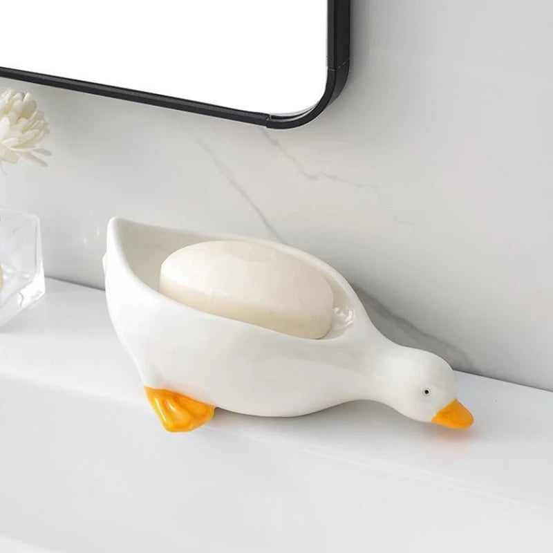 1Pc Yellow Duck Shape Soap Box Cartoon Soap Dish Drainable Soap Holder Soap Container Soap Dish For Tray Bathroom Accessories. Qme