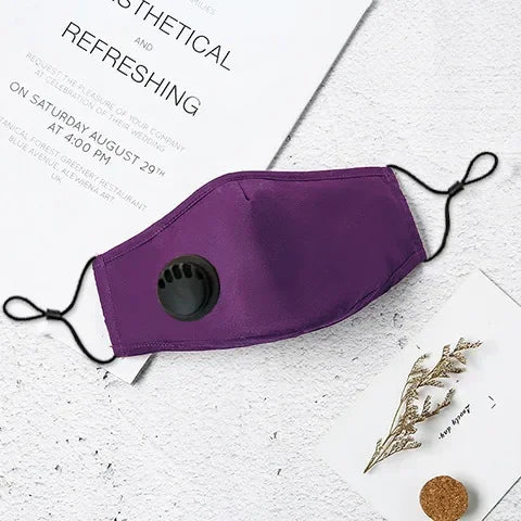 Reusable Washable Fashion Anti Dust PM2.5 Mouth Face Mask with Breathing Valve Filter Activated Carbon Cotton Face Mask Qme PURPLE