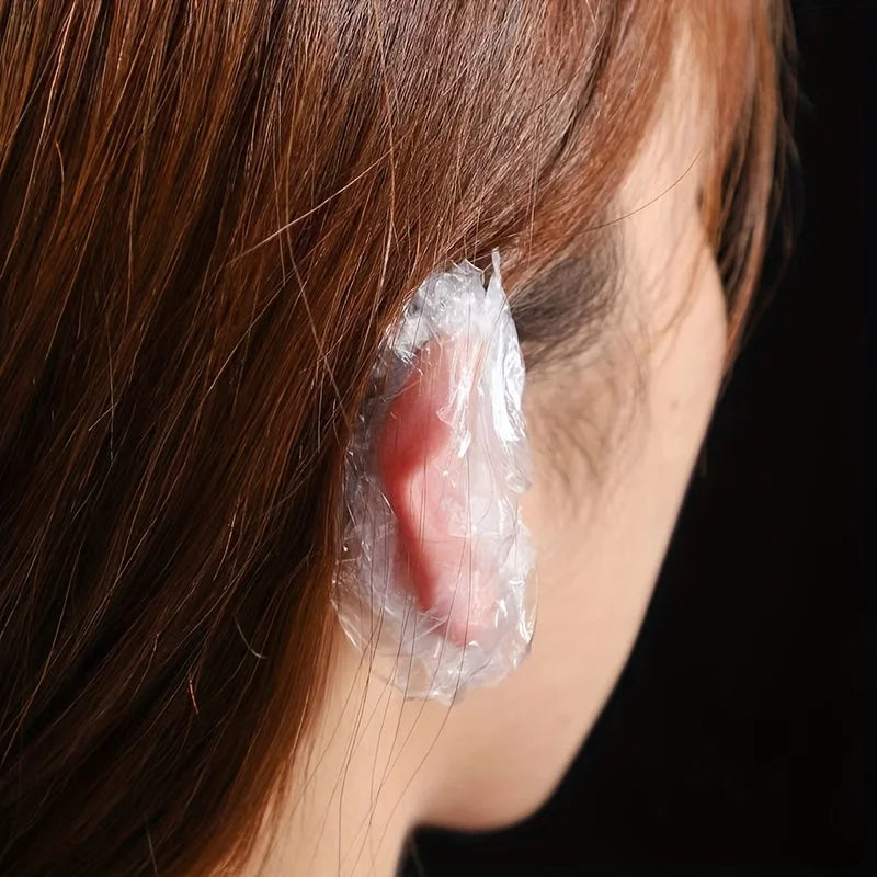 100Pcs Disposable high quality earmuffs - clear hygienic protection for showers, hair coloring, salons and spas Qme