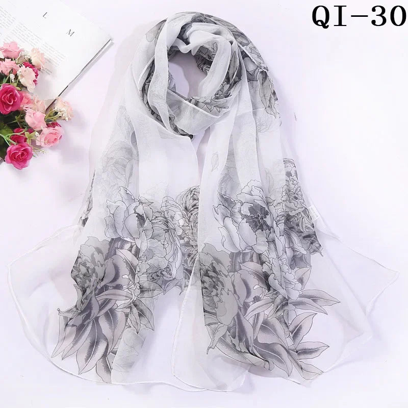 Painting Lotus Beach Sun Protection Chiffon Georgette Scarf Women