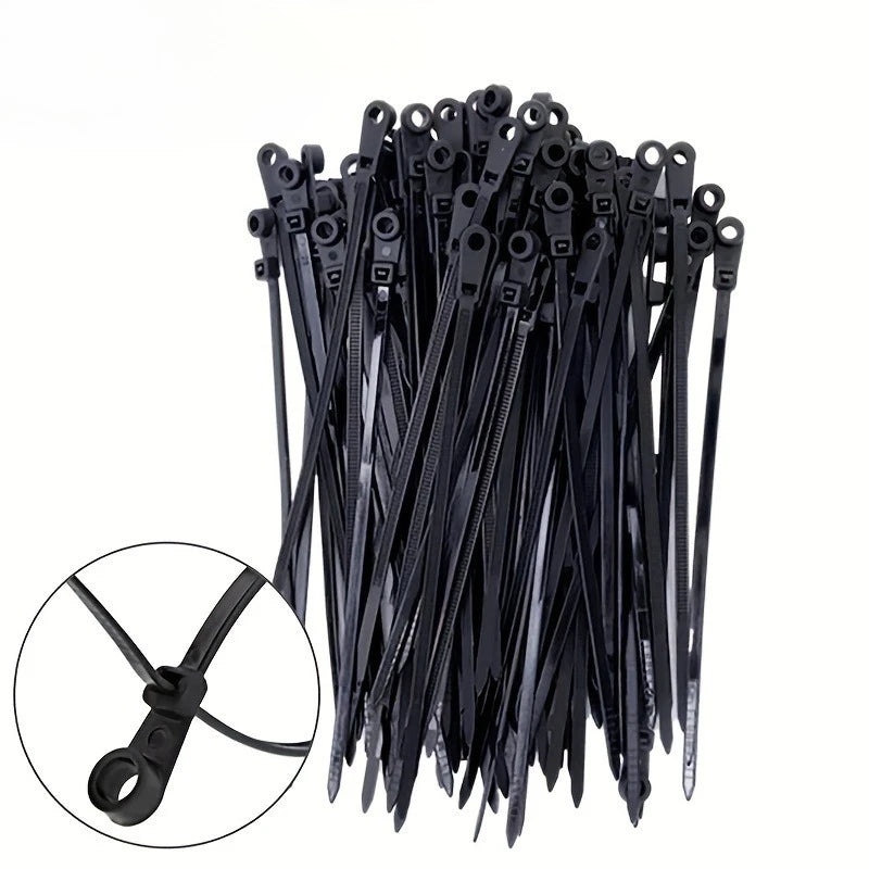 Screw hole zip ties, multi-purpose heavy-duty adjustable self-locking zip ties, organizer straps DIY fastening rings Qme Black