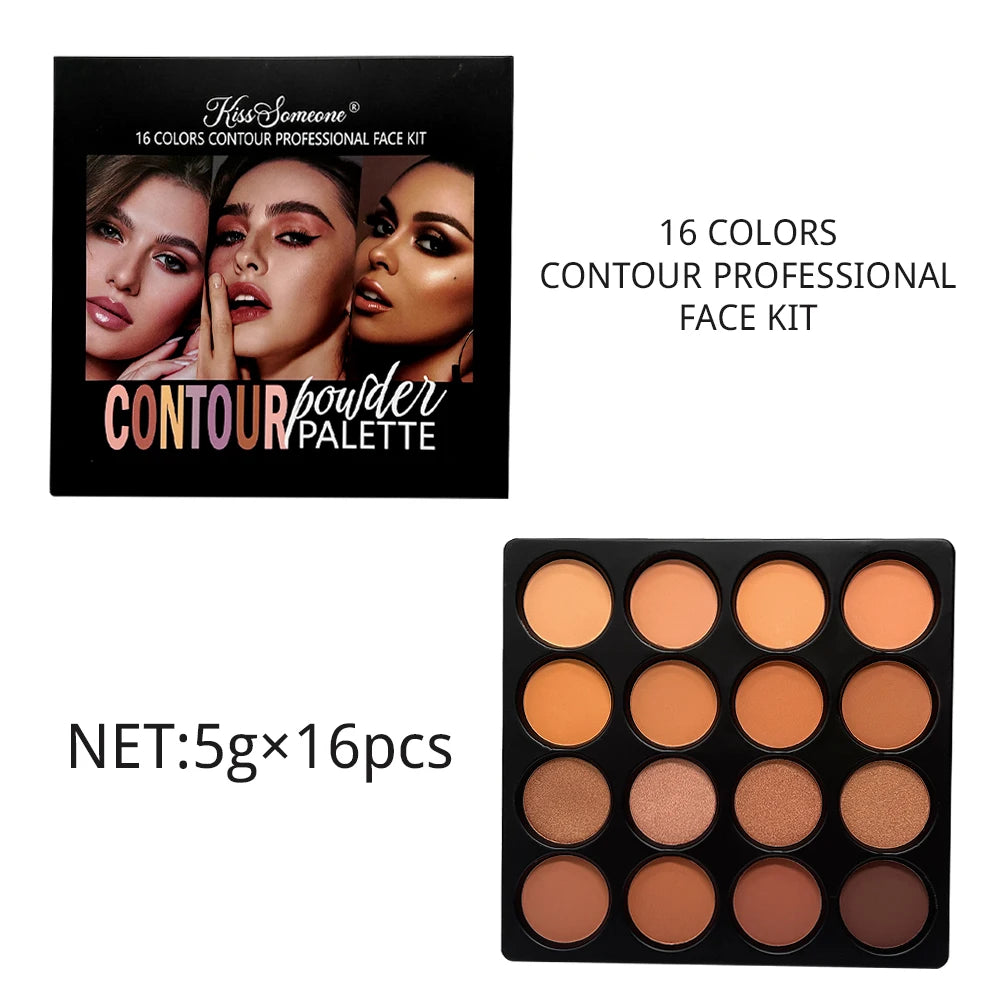 Concealer Contour Plate, 16 Kinds of Medium to Dark Color Modifier Combination Makeup Powder Palette, Covering Black Circles Qme