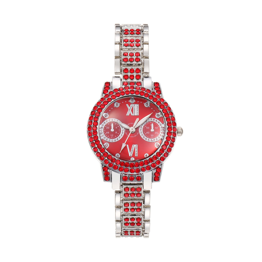 Glam Pink Crystal Rhinestone Gold Ladies Quartz Watch, Full Diamond Stainless Steel Band Multifunctional Dress Wrist Watch for Qme