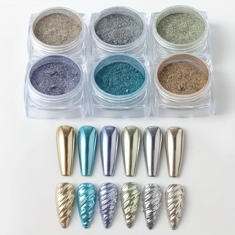 6 Retro Magic Mirror Nail Glitter Powders Chrome Pigments Y2K Rubbing Qme 02