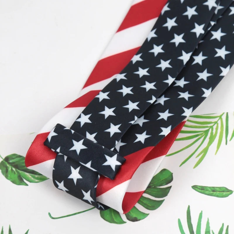 Star Striped American USA Tie Dacron Printing Flag Necktie Unisex Qme