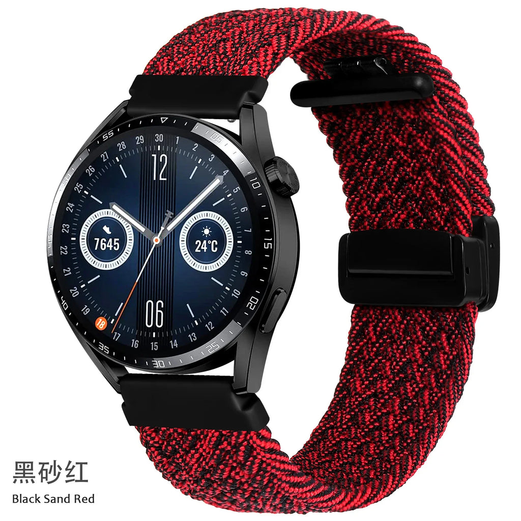 A Adjustable Nylon Braided Watch Strap with Folding Buckle Magnetic Wristband for Samsung Watch 5 6 7 Huawei GT5 GT6 Qme