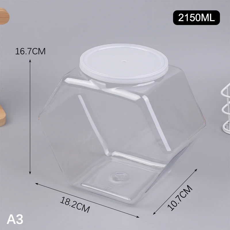 Transparent Hexagonal Candy Cookie Jar Plastic Packaging Jars Sealed Qme 2150ml