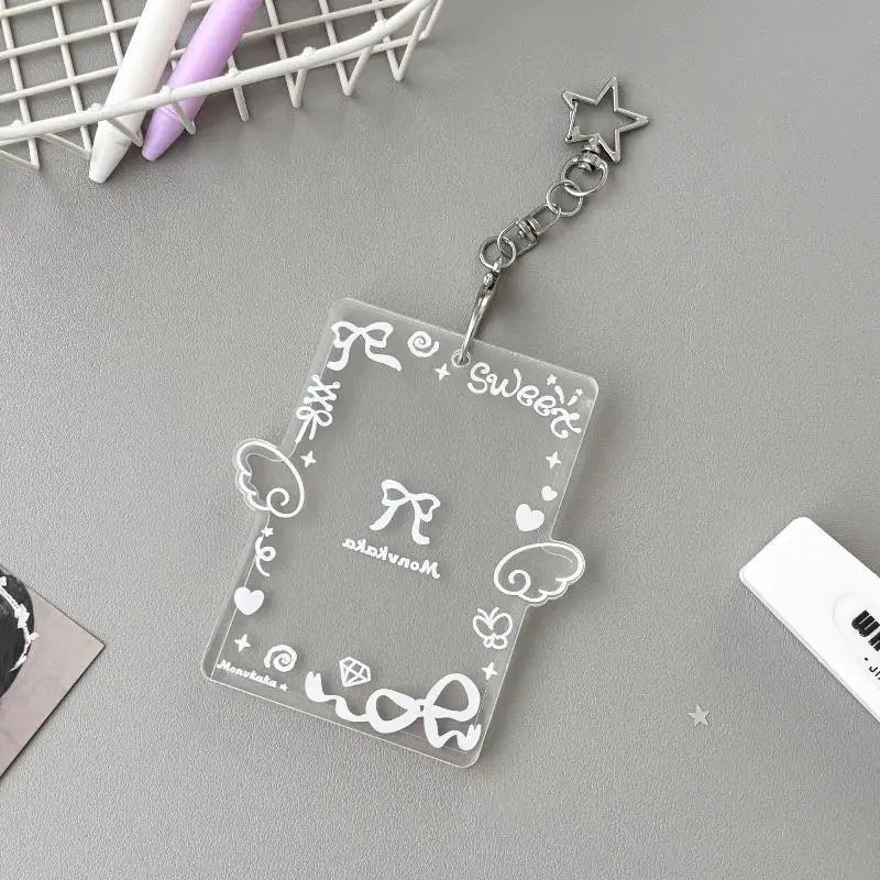 Clear Acrylic Photocard Holder Adorable Wing Print Star Keychain Portable for Fans Backpack Hanging Decor Gift Qme B