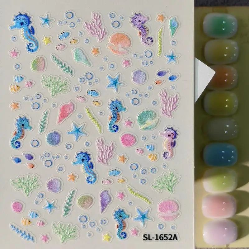 3D Ocean Themed Nail Art Stickers Embossed Starfish Pattern Self Qme A5