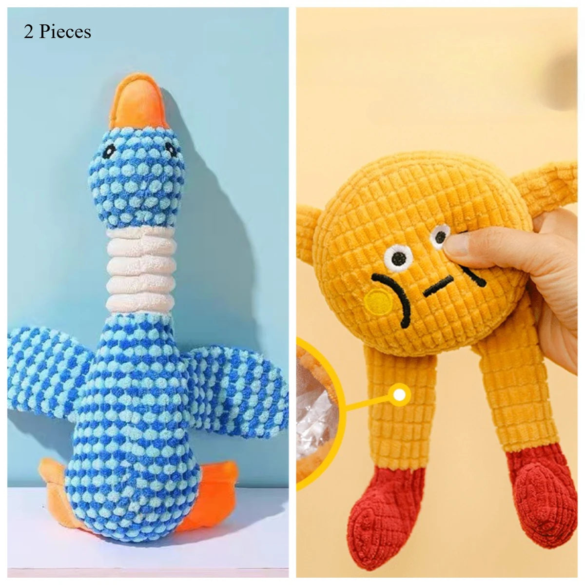 2-Piece Squeaky Plush Dog Toy,Soft Puppy Teething Chew Toy, Bite Resistant,Self-Play Companion for Small Medium Large Dogs Qme wild goose waffle