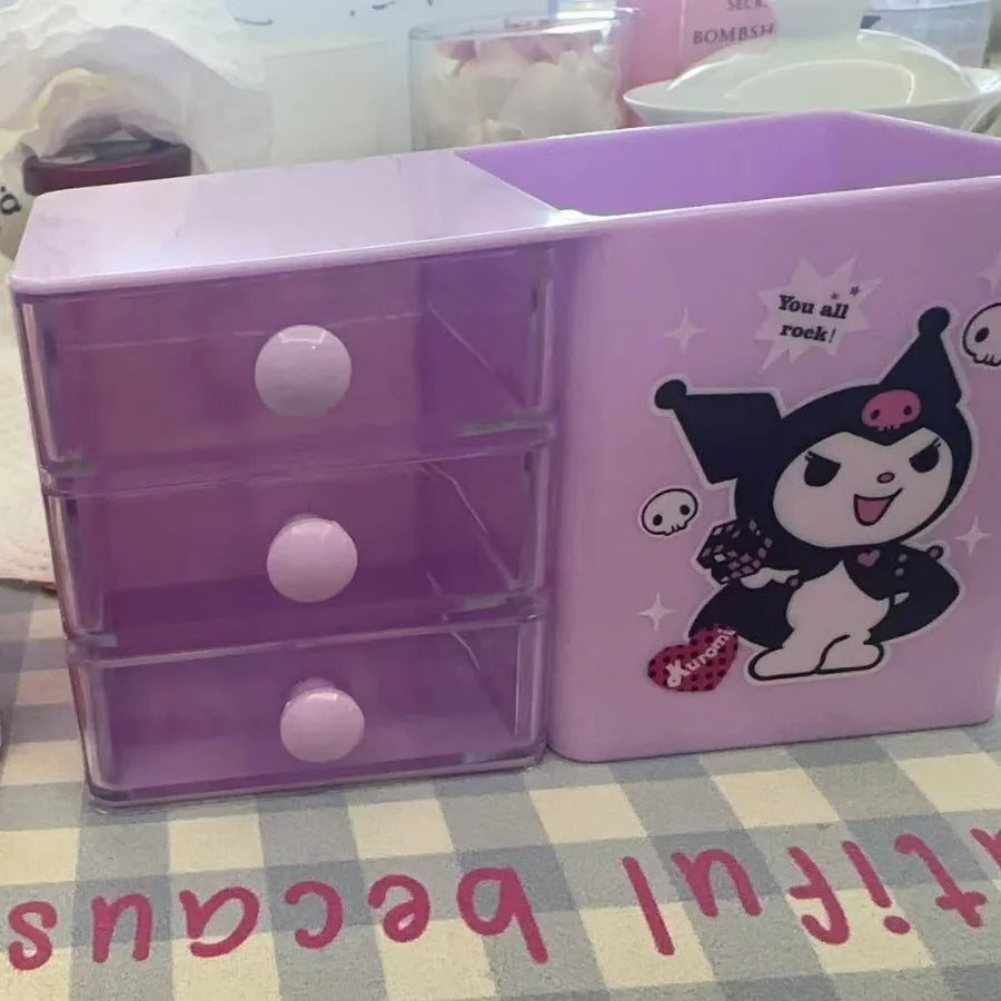 Hello Kitty, Kuromi, and Japanese-Style Cute Desktop Pencil Holder Student Storage Box Melody Mini Drawer Organizer Qme 3
