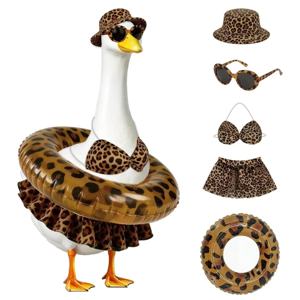 Porch Goose Clothes with Hat Sunglasses Leopard Bikini Summer Porch Goose Funny Outfit for Garden Parties Festivals Events Qme