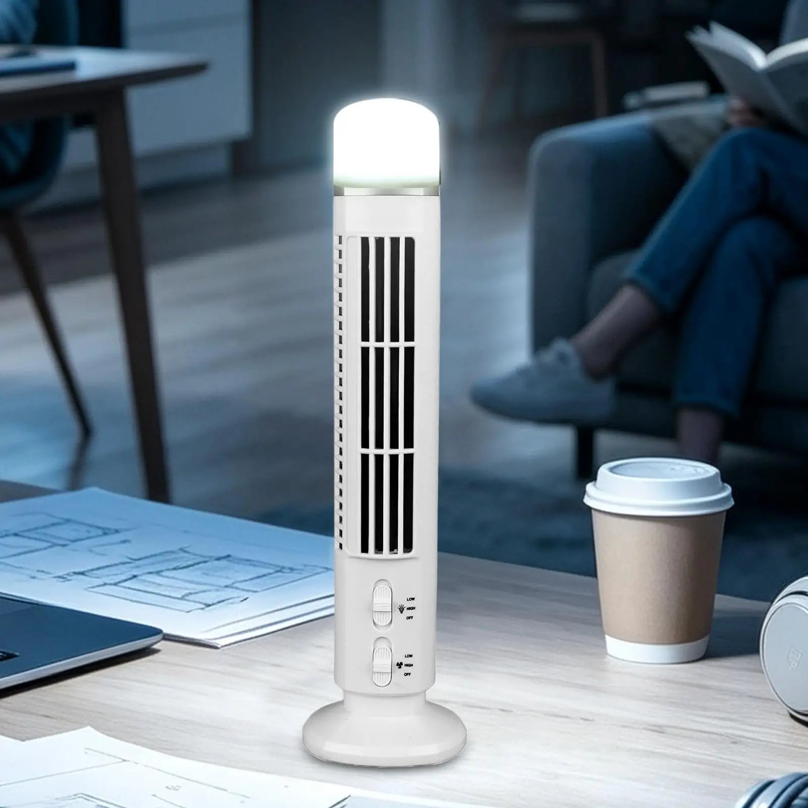 Tower Fan for Bedroom 2-Speed Quiet USB/Battery with Nightlight Portable High Velocity Tower Fan for Bedside Living Room Kitchen Qme