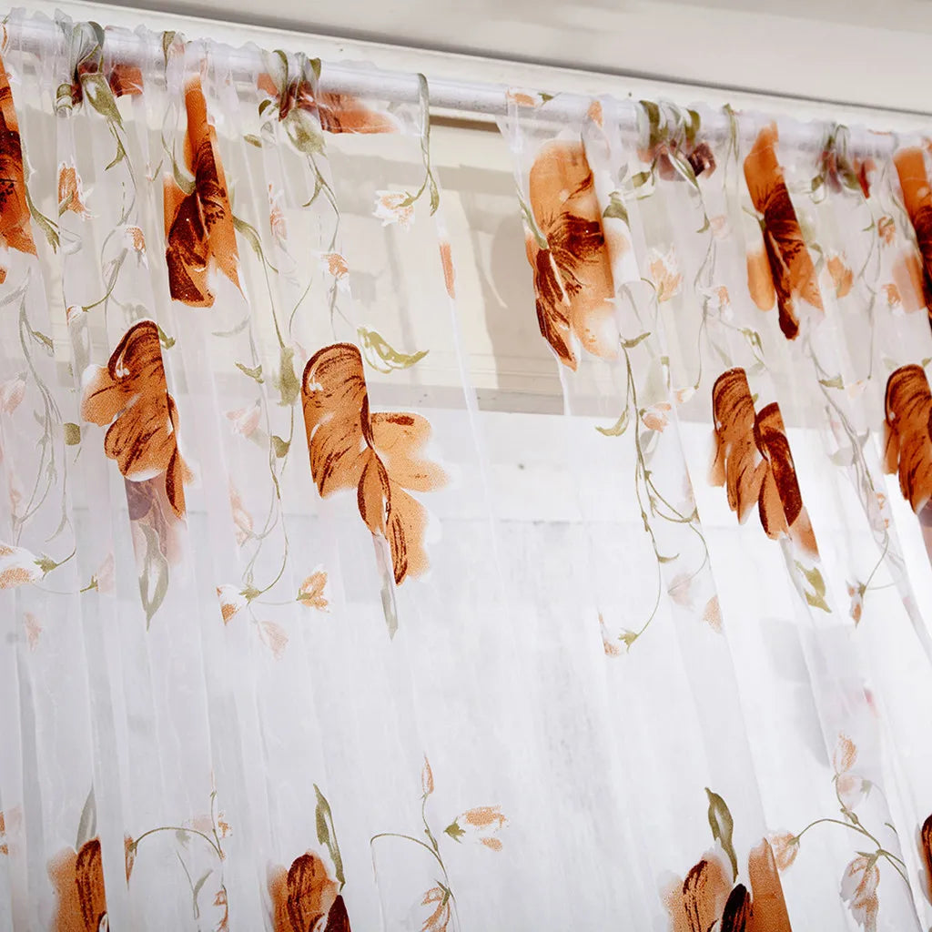 1/2 PCS Vines Leaves Tulle Door Window Curtain Drape Panel Sheer Scarf Valances Colorful Floral Pattern Transparent Curtains Qme