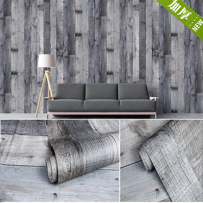 Blue Distressed Wood Wallpaper Thickening Vinyl Self-adhesive Qme Dark brown 500cmx45cm