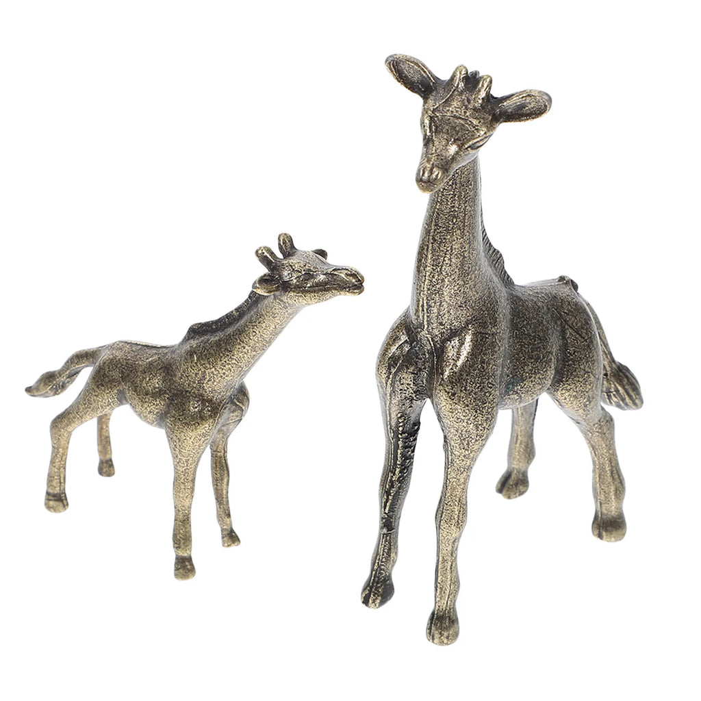 2Pcs Premium Brass Giraffe Art Sculptures Finish Home Decor Office Desk Accessory Wildlife Animal Craft Qme Default Title