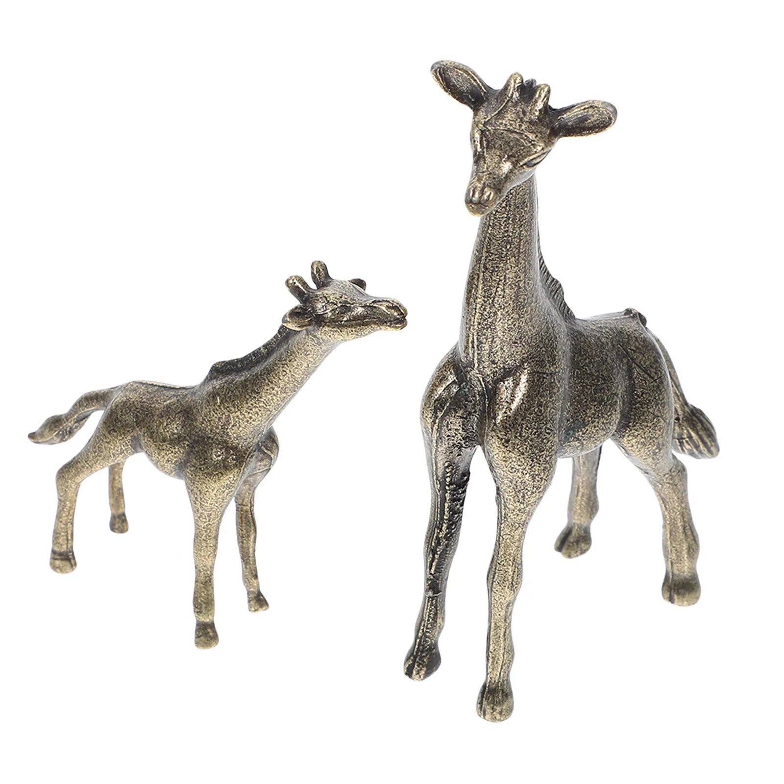 2Pcs Premium Brass Giraffe Art Sculptures Finish Home Decor Office Desk Accessory Wildlife Animal Craft Qme Default Title