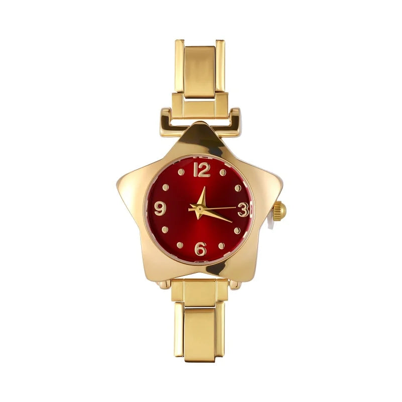 Gold Retro Simple Men Women's Watch Stainless Steel Strap Star Dial