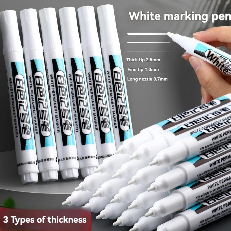 1/10/20Pcs White Permanent Paint Marker Pens 0.7/1.0/2.5mm Tip Waterproof for Glass Stone Metal Plastic Leather DIY Art Craft Qme