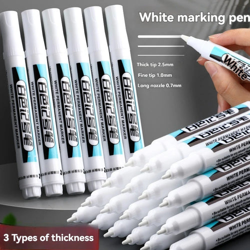1/10/20Pcs White Permanent Paint Marker Pens 0.7/1.0/2.5mm Tip Waterproof for Glass Stone Metal Plastic Leather DIY Art Craft Qme