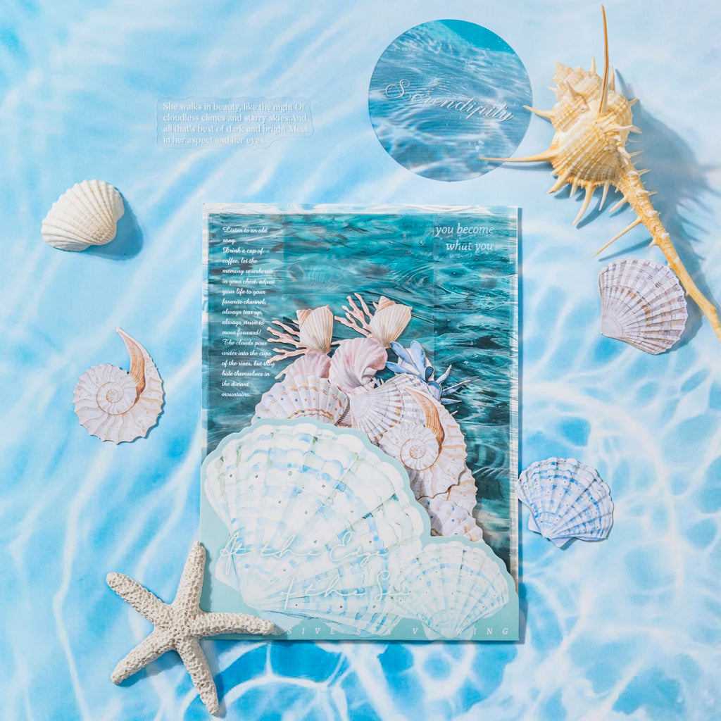 25 Sheets Blue Ocean Theme Dual Texture Sticker Pack for Scrapbook DIY Photo Frame Collage Journal Decoration Qme