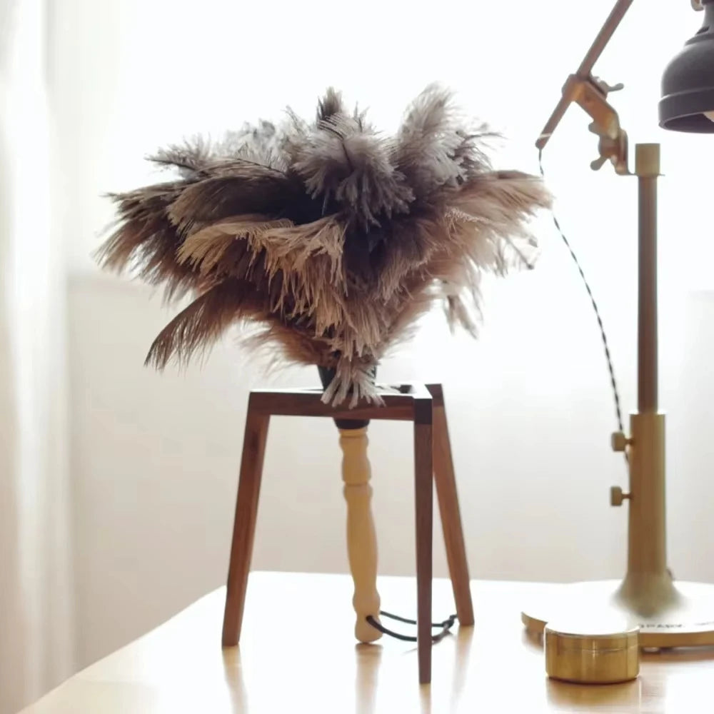Feather Duster Wooden Handle Duster Anti-static Dust Removal Dusters Ostrich Duster Feather Fur Brush For Home Cleaning Tools Qme