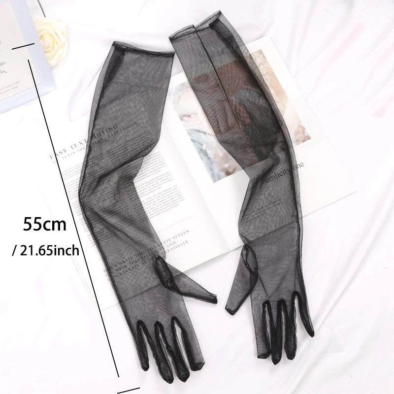 Women's Sexy Transparent Gloves Long Tulle Ultra Thin Full Finger Qme