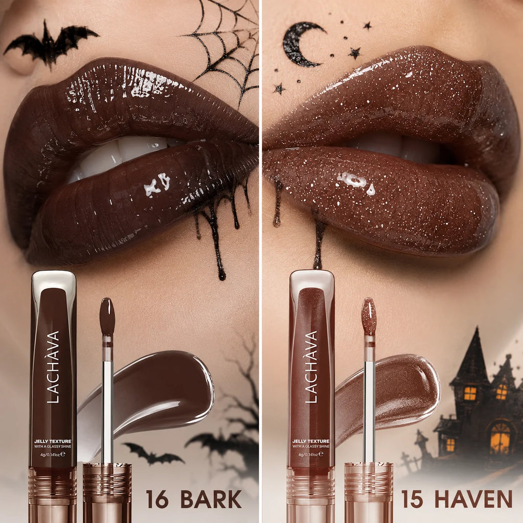 Halloween Jelly Spellbinding Moody Brown Lip Gloss Glassy Shine Glaze Qme 2pcs